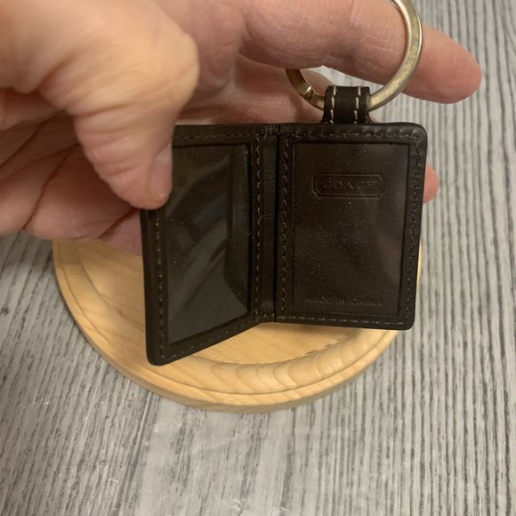 Rare Coach Suede Leather Navy Blue On Brown Mini Picture Frame Keychain Keycharm - Picture 9 of 12